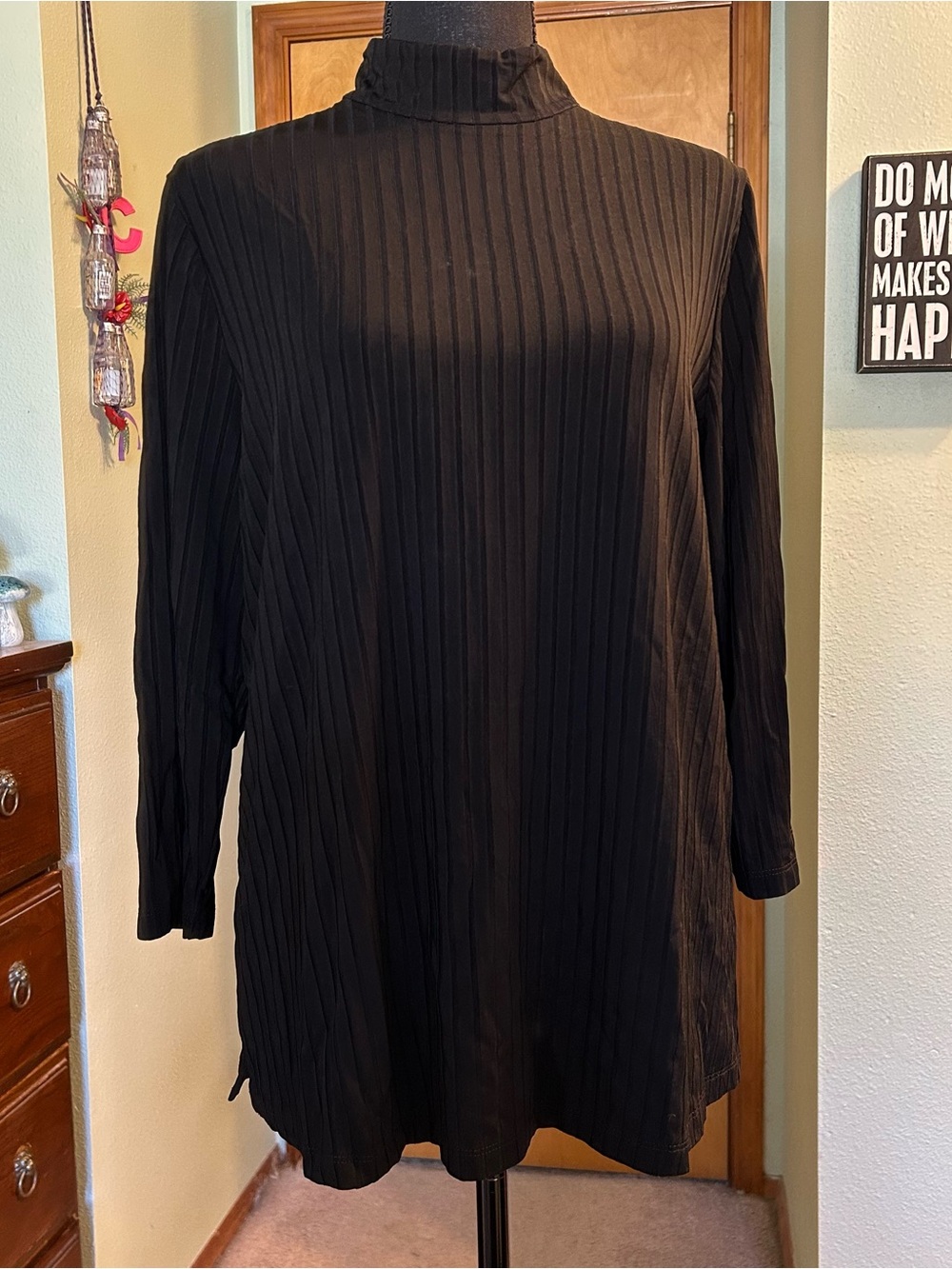 Travelers by Chico’s black ribbed mock neck long sleeve blouse back zipper XL
